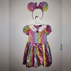 Used Minnie Mouse Rainbow Kids Costume with Matching Headband